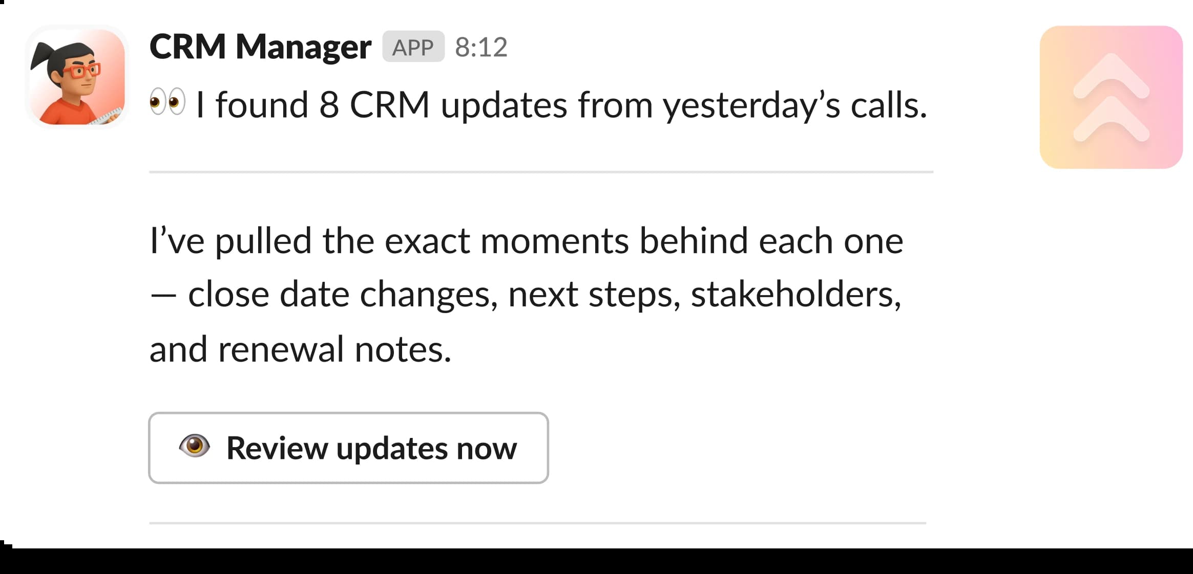 Ask first — Slack preview of CRM Manager updates