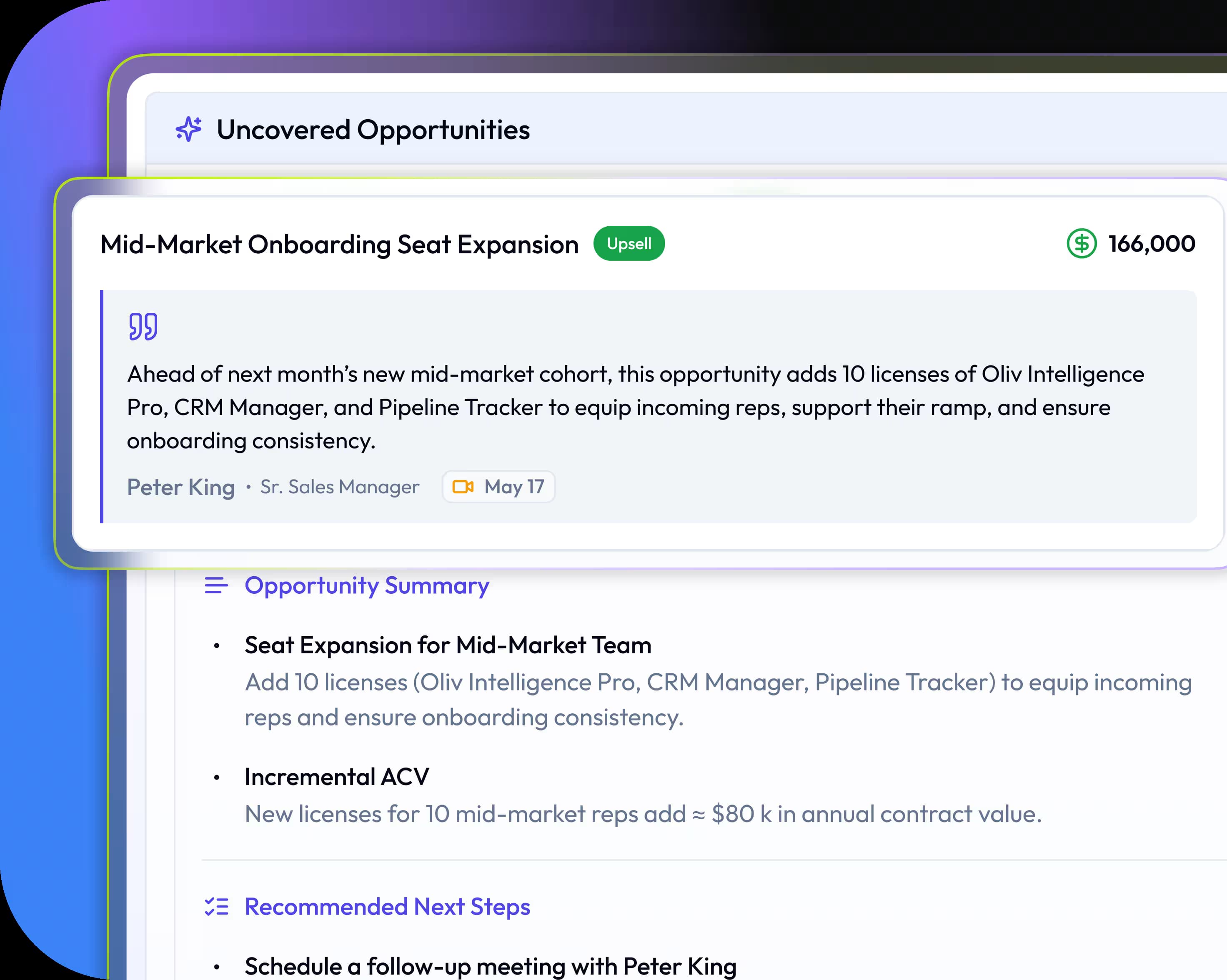Oliv AI Revenue Intelligence Dashboard